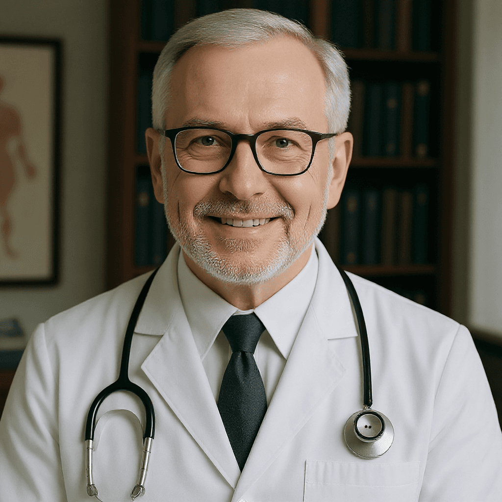 Dr. Shunt, médico com jaleco branco e estetoscópio